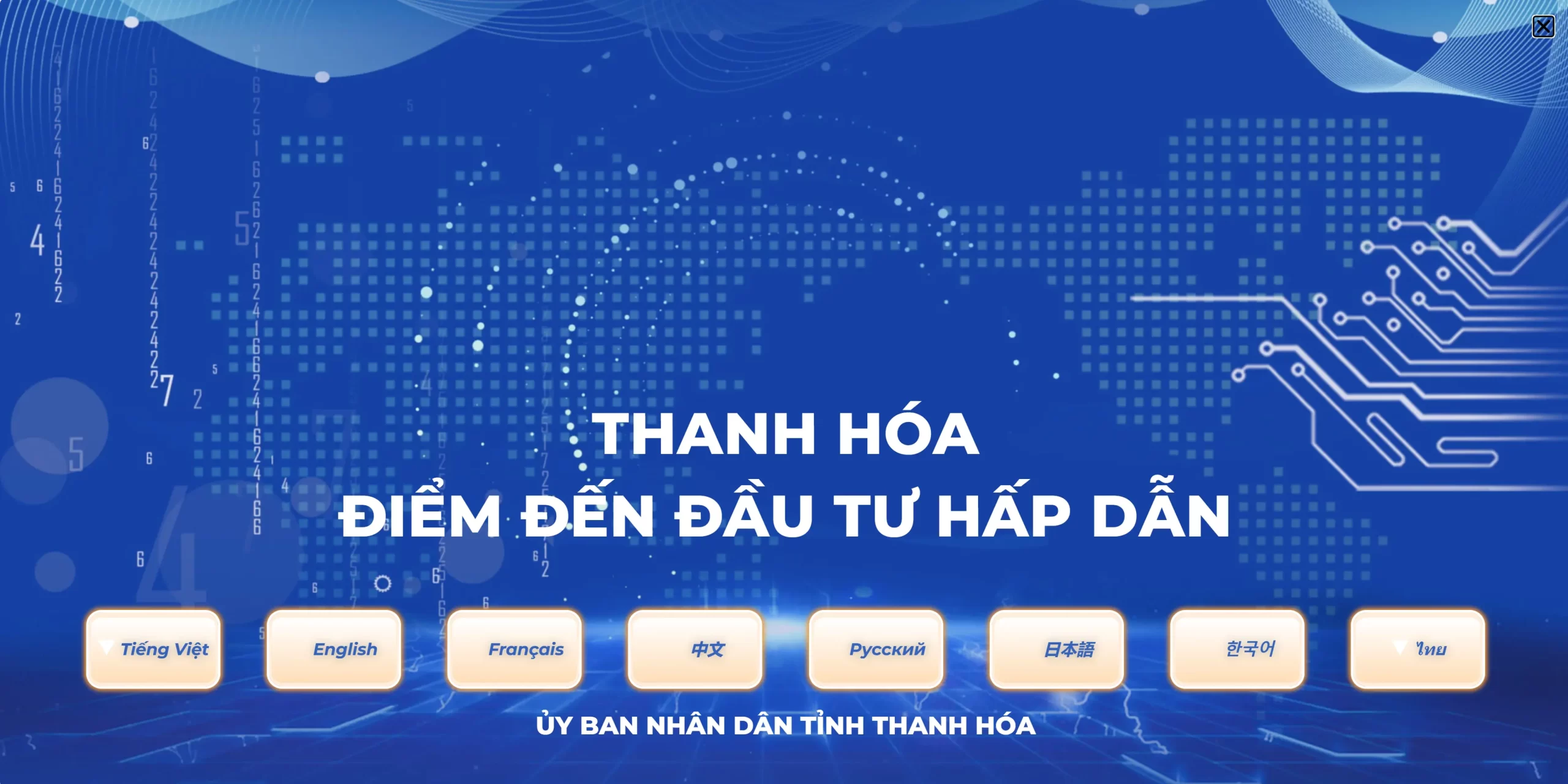 Giao diện trang chọn ngôn ngữ